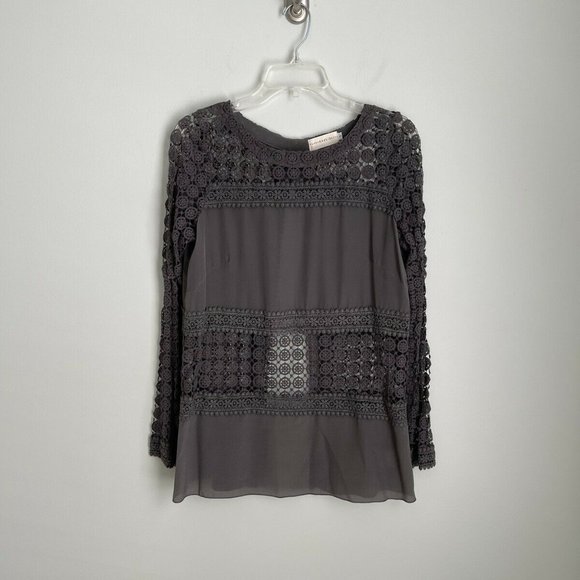 4 Love & Liberty by Johnny Was Gray Sheer Lace Eula Split Back Top - Picture 5 of 6